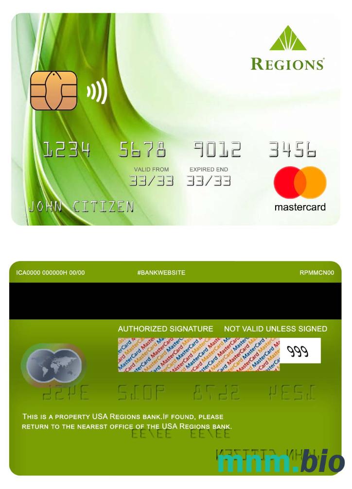 USA Regions bank przykład karty mastercard w formacie PSD